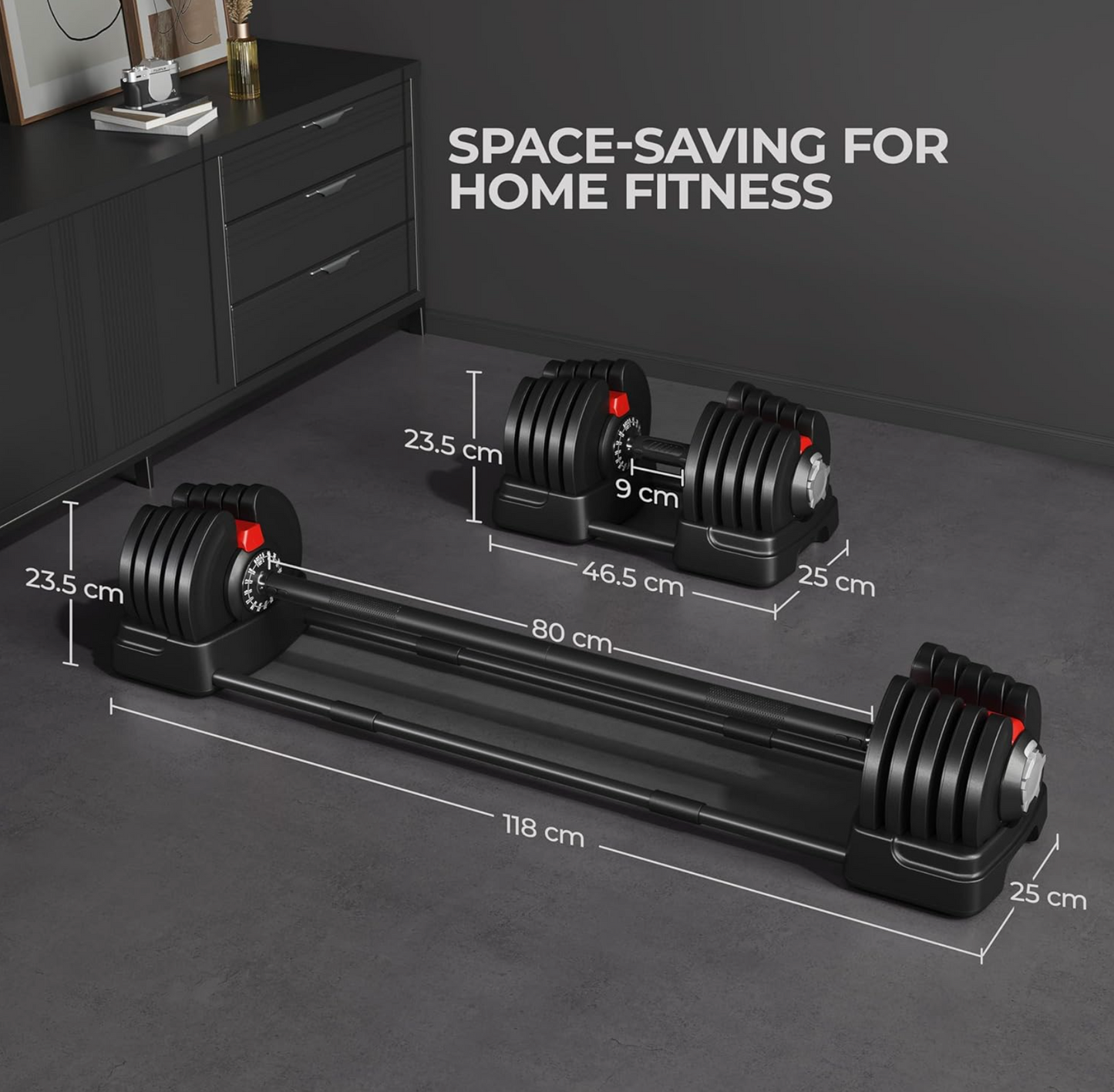 x2 40KG Adjustable Dumbbells Set & Barbell. 2-in-1 (80Kg total)
