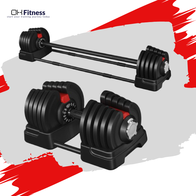 40KG Adjustable Dumbbells Pair. 80KG total weight Barbell. 2 in 1 OX Fitness
