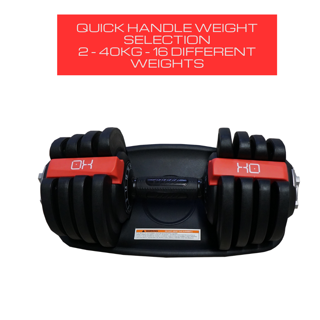 x2 40KG Adjustable Dumbbells Set & Barbell. 2-in-1 (80Kg total)