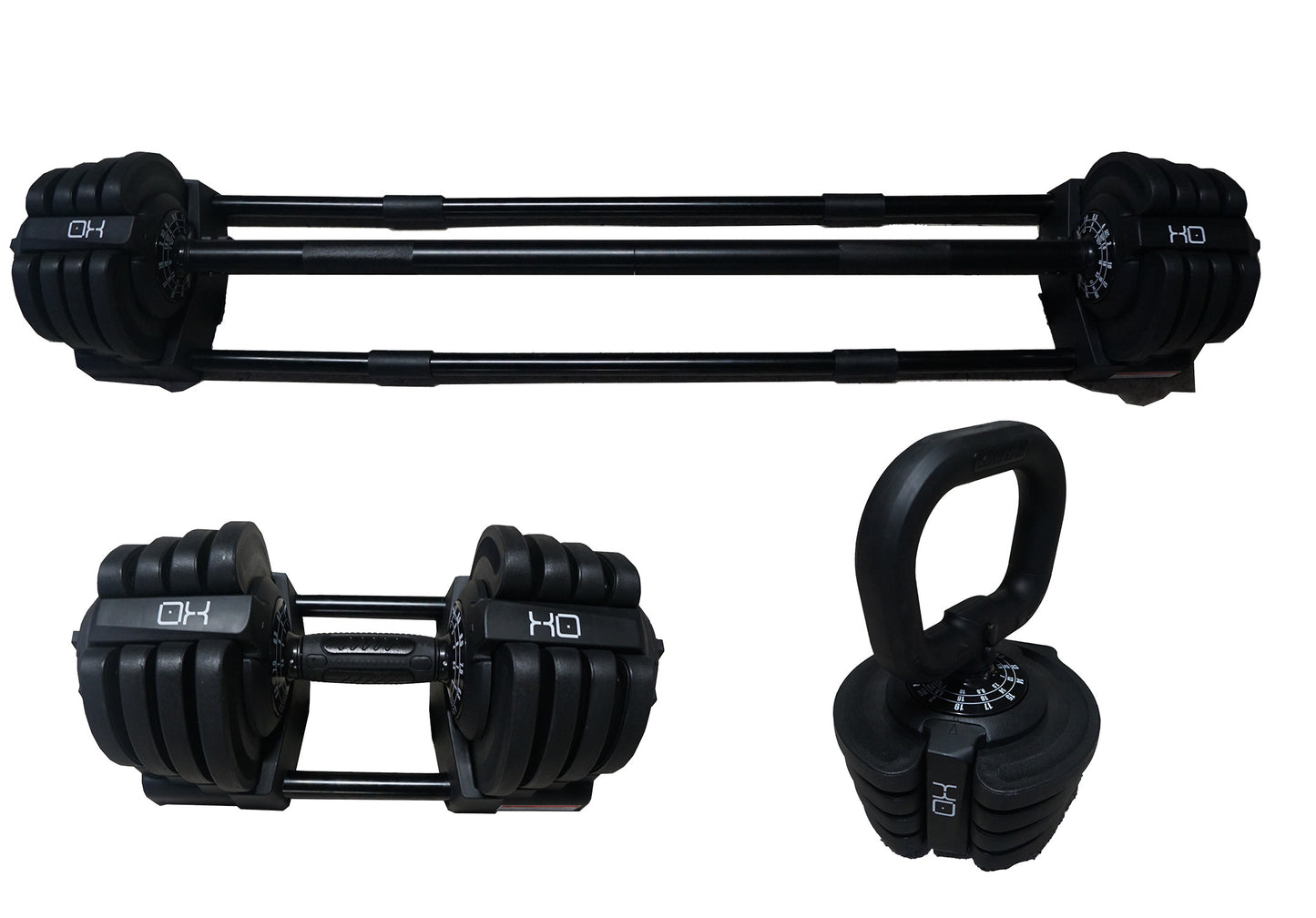 OXi+ | 19KG 3-in-1 Adjustable Dumbbell, Barbell & Kettlebell | Steel Changeable Weight Set