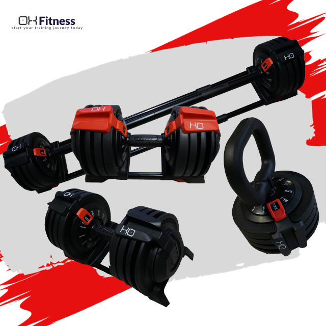 OXi 48KG 3 in 1 Adjustable Dumbbells Barbell Kettlebell Extra Steel Changeable Weight Dumbbell