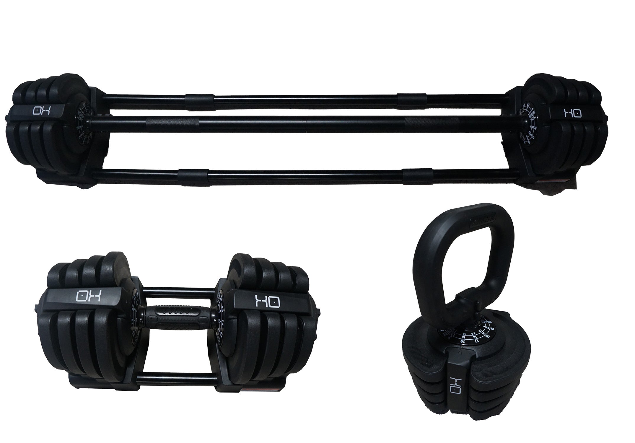 OXi 19KG 3 in 1 Adjustable Dumbbell Barbell Kettlebell Steel C OX Fitness